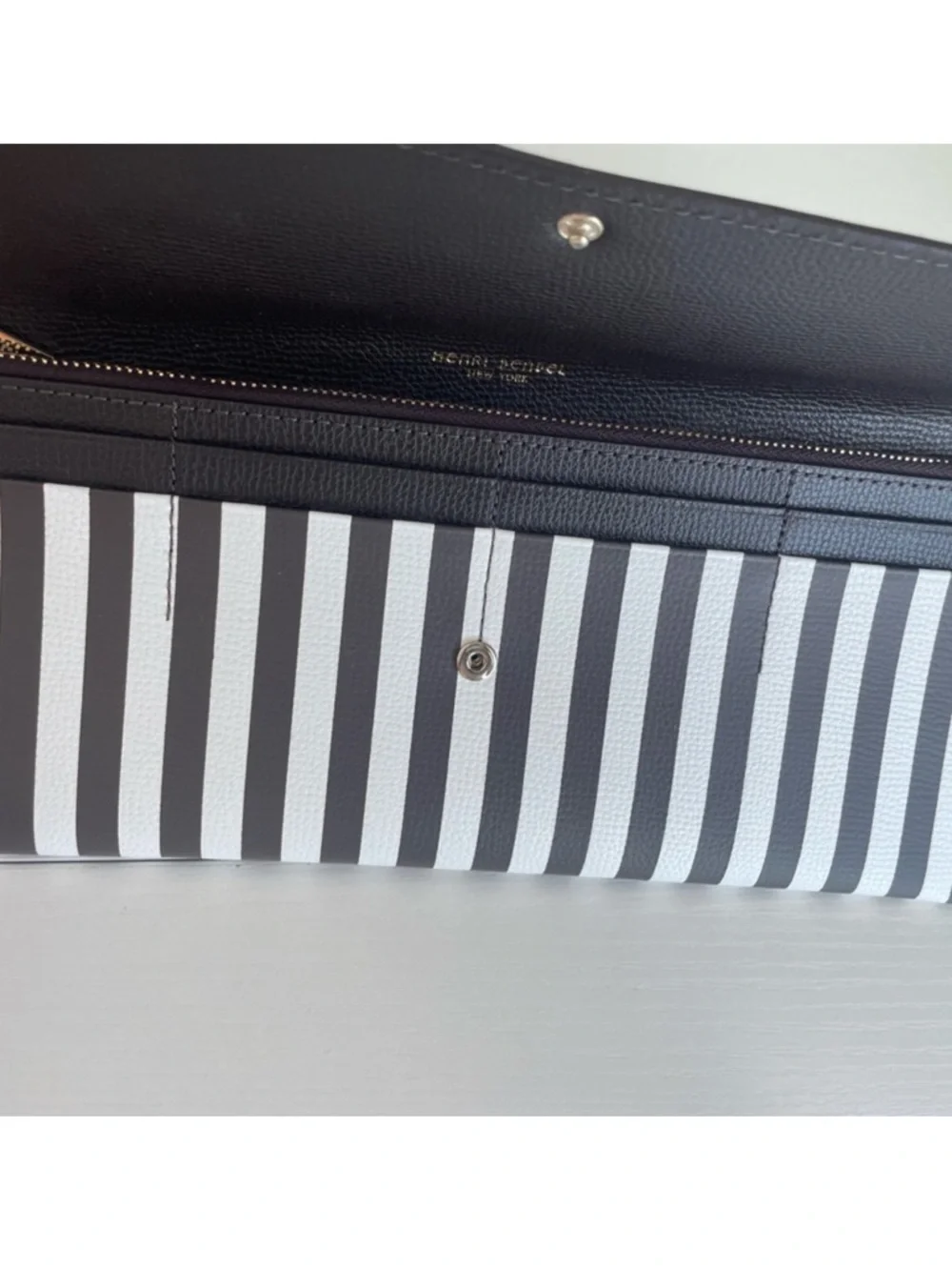 Henri Bendel Brown and White Centennial Stripe Clutch